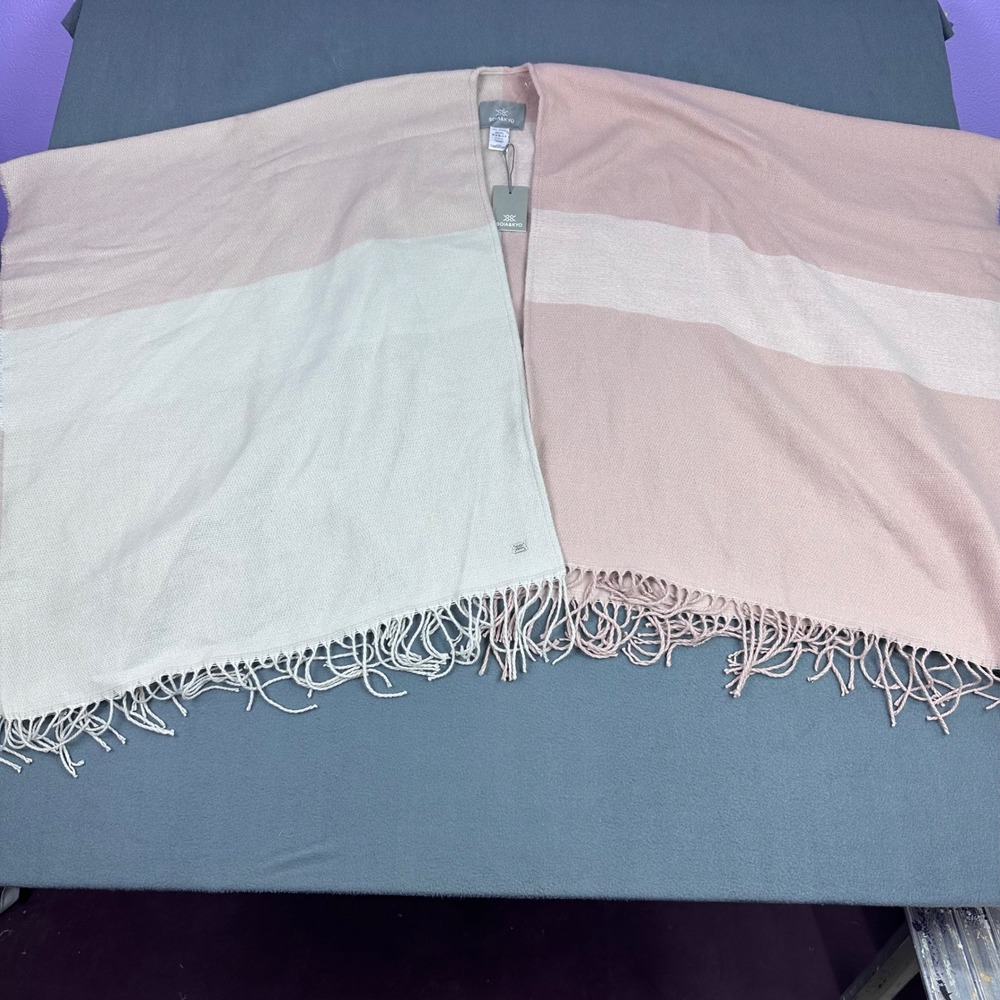 Soia & Kyo Pink Colorblock Fringe Trim Open Front Wrap Poncho NWT